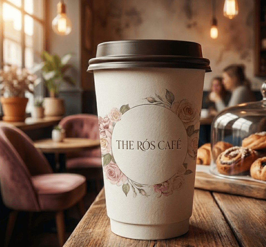 Rose Cafe custom branded cup