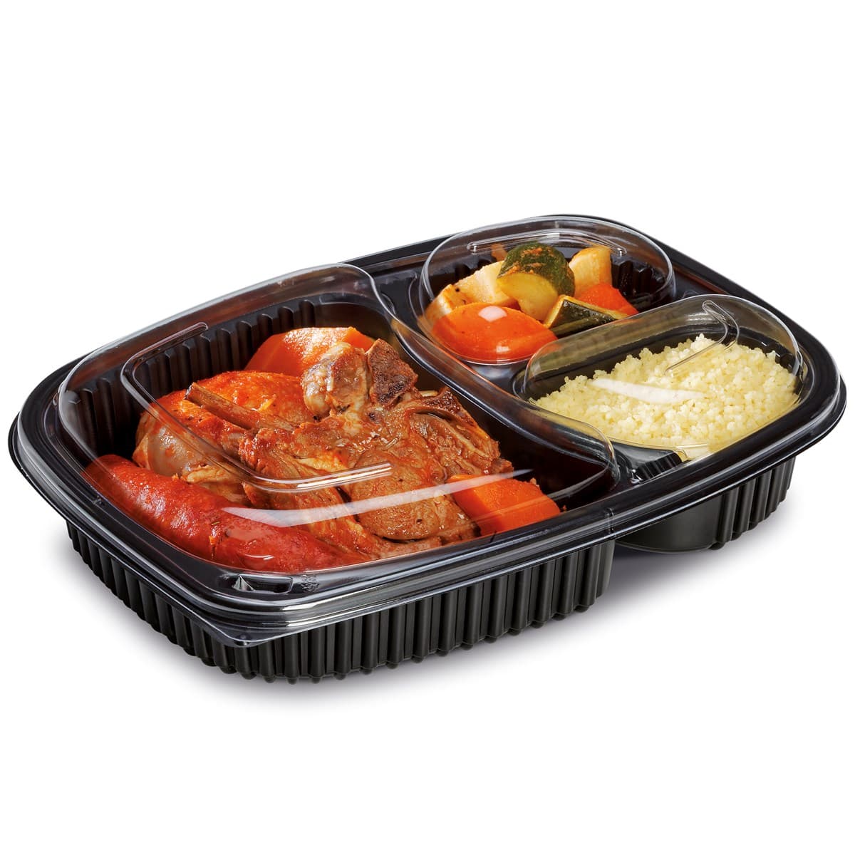 36oz Black 3-Compartment Microwaveable Containers