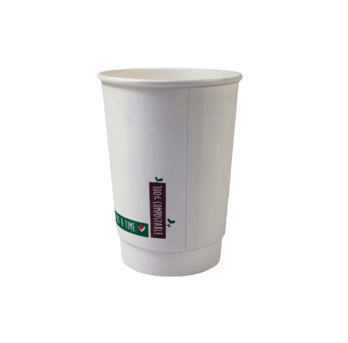12oz PC Compostable Double Wall White-Printed Cup 2
