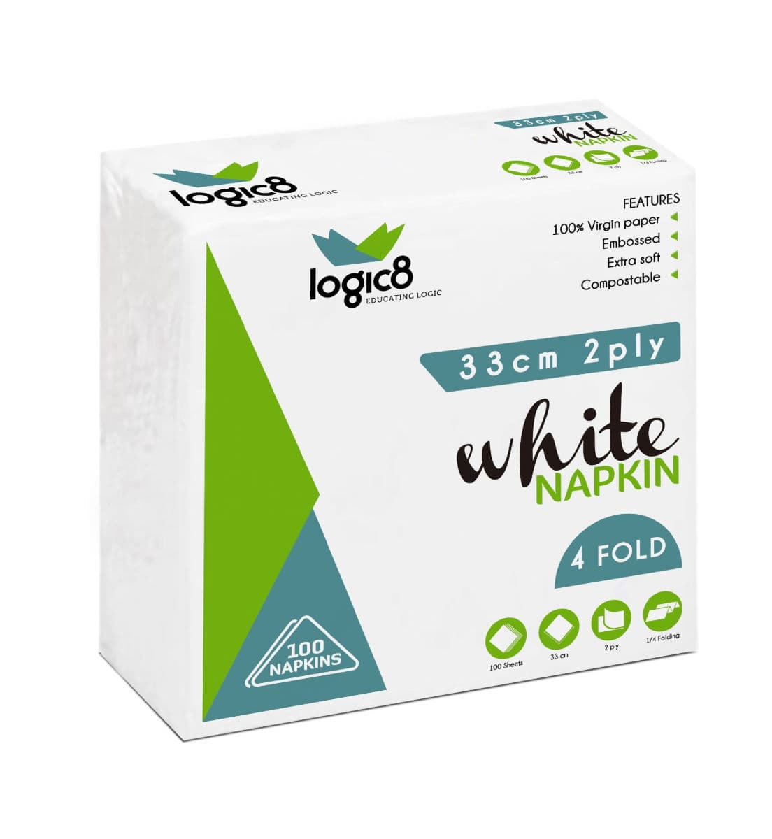 Logic8 33cm 2ply 4fold White Lunch Napkin