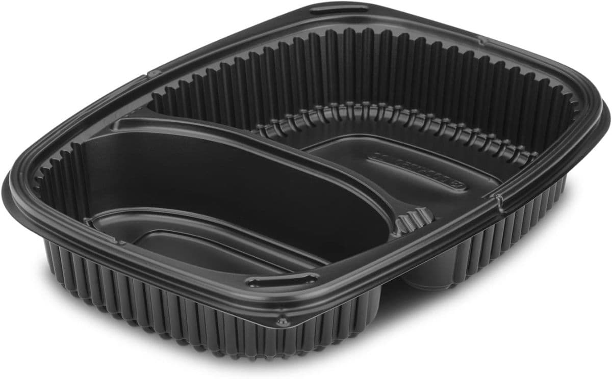 34oz Black 2-Compartment Microwaveable Containers
