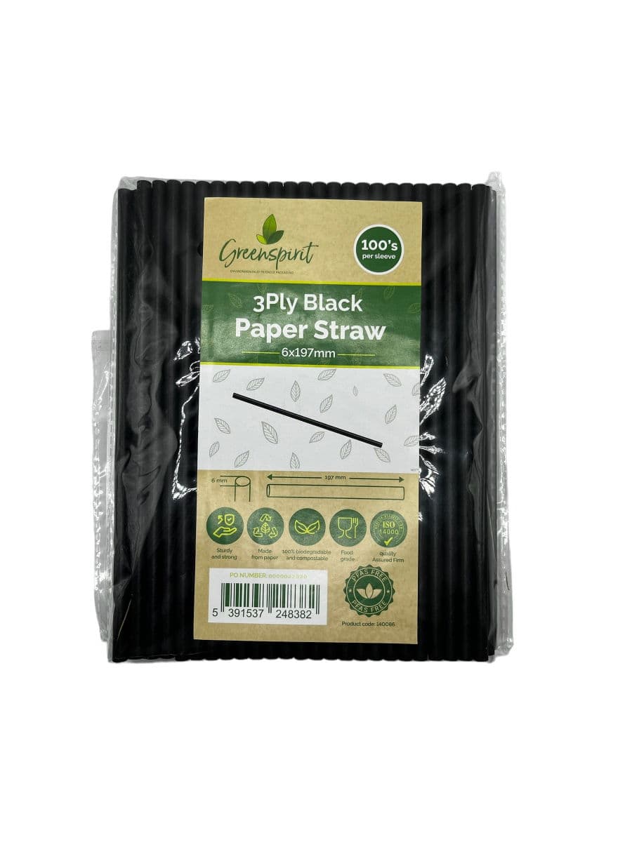 Black Paper Straw (3-Ply, 6mm x 197mm) 2