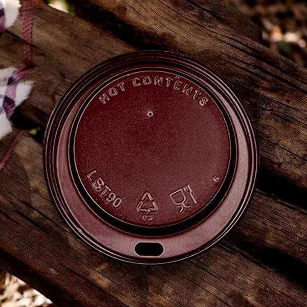 90mm Brown Hot Cup Lids (Fits 12/16oz) 2