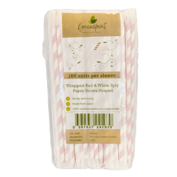Wrapped Red Striped Paper Straw (3-Ply, 6mm x 197mm) 3