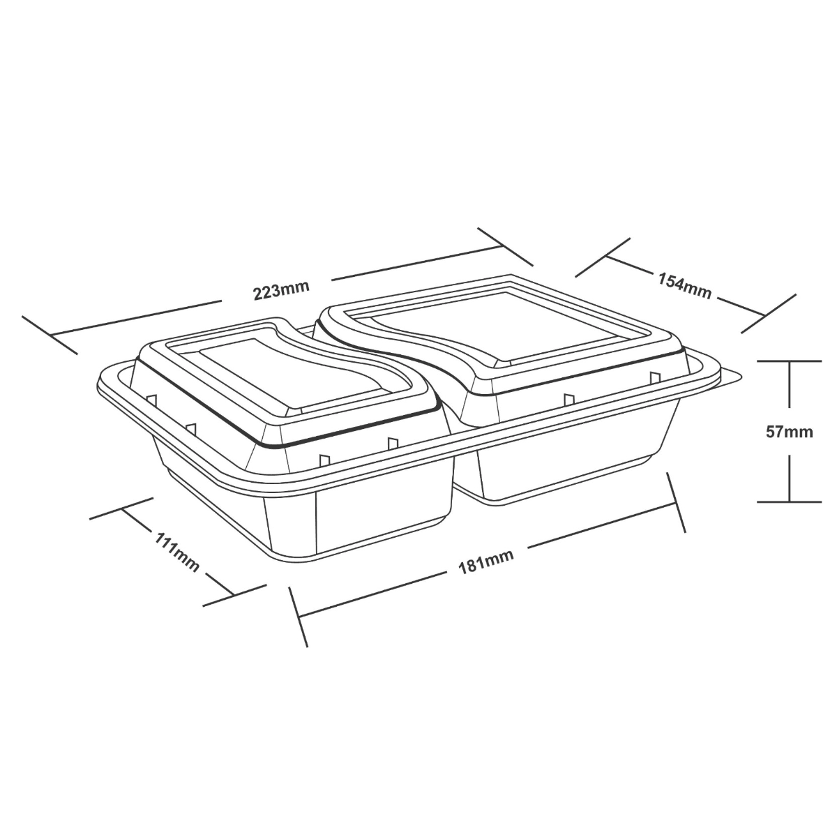 32oz Onyx 2 Comp PP Microwavable & Reusable Black Base Clear Lid 2