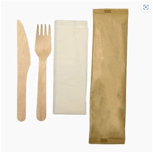 3-in-1 Wooden Cutlery Set (Fork, Knife, Napkin)