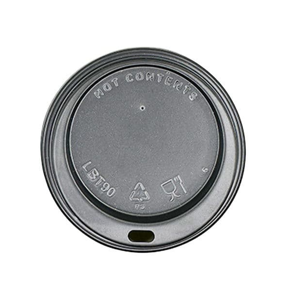 90mm Black Recyclable Hot Cup Lids (Fits 12/16oz)
