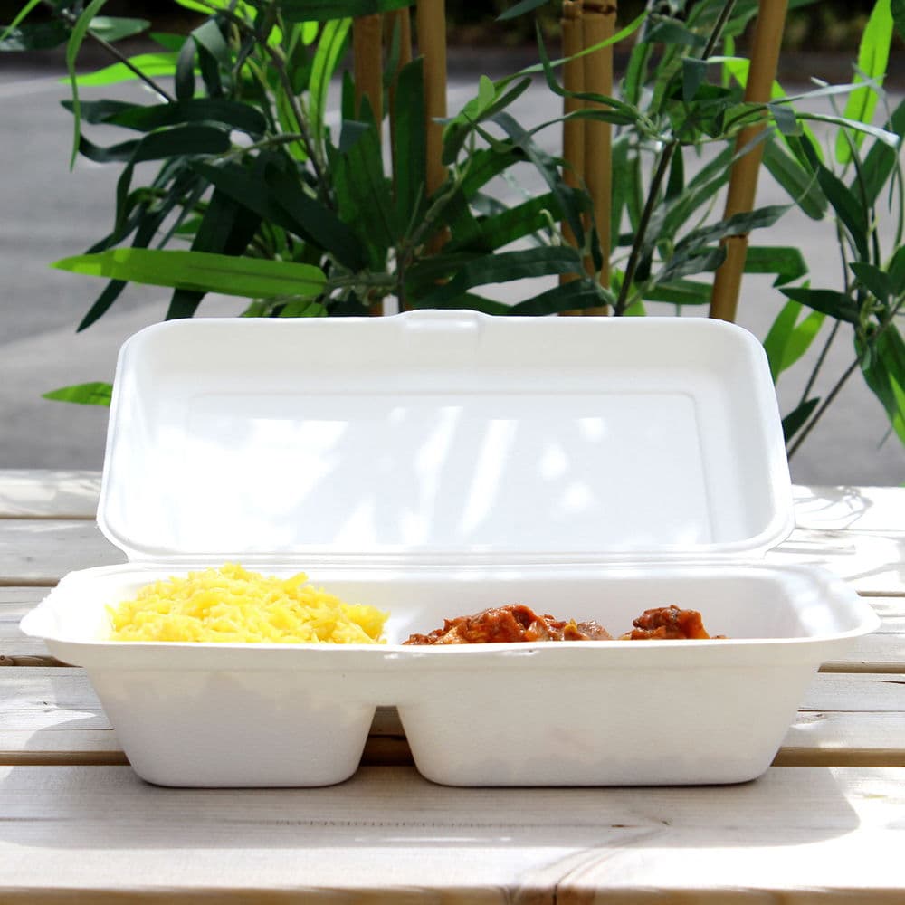2 Compartment Bagasse Meal Box (9x6x2") 2