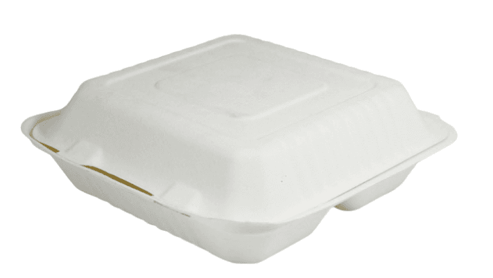 3 Compartment Bagasse Clamshell Box (9x9")